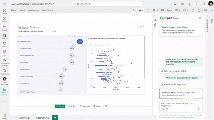 Analyse des facteurs clés dans Power BI avec le volet Copilot